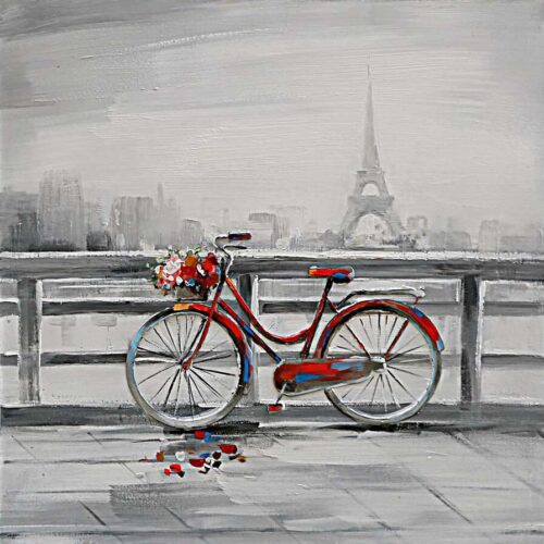 Cykel i Paris – håndmalet oliemaleri