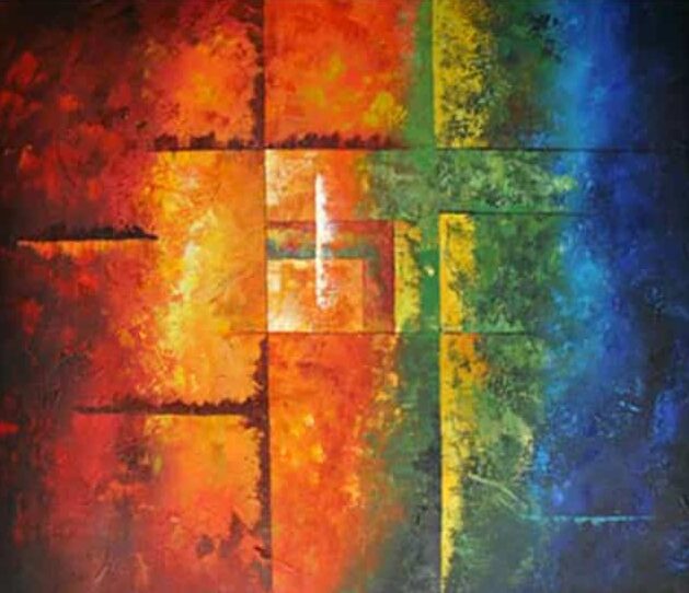 Rainbow colors – håndmalet abstrakt oliemaleri i regnbuens farver